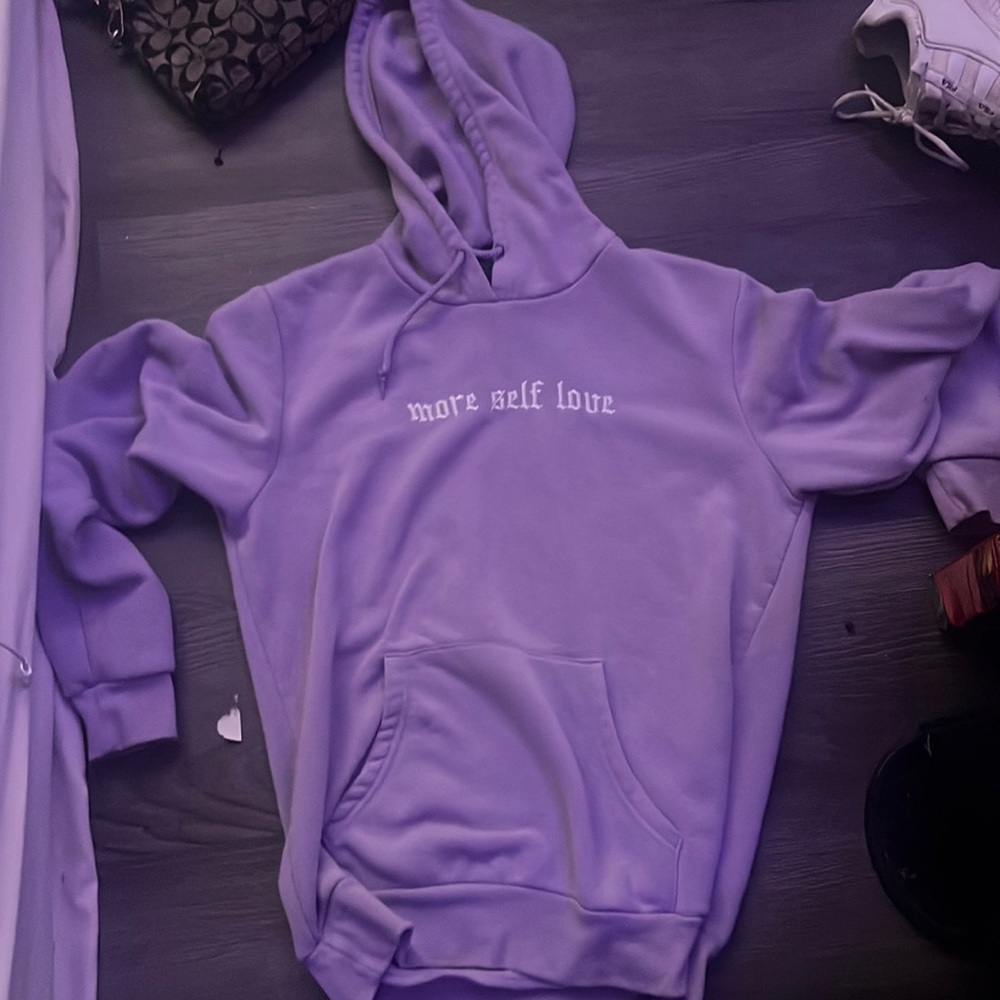 a purple “more self love” hoodie for sale in eugene oregon area